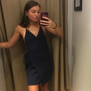 Navy spaghetti strap wrap dress with silver loops